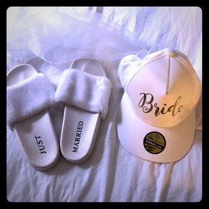 Just Married Bridal Shoes and Hat - Shoes size 7/8